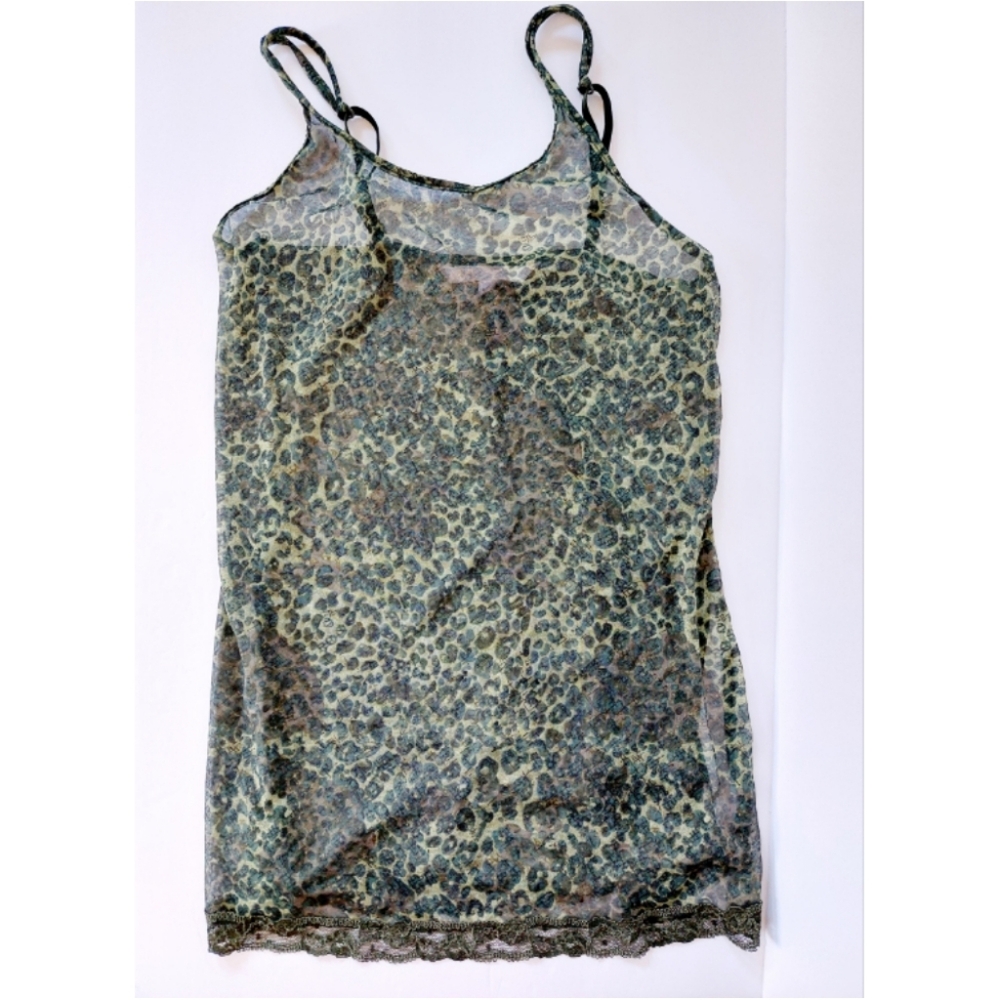Y2k Green Cheetah Print (camo) Sheer Negligee Small Victoria Secret Boudoir 2000